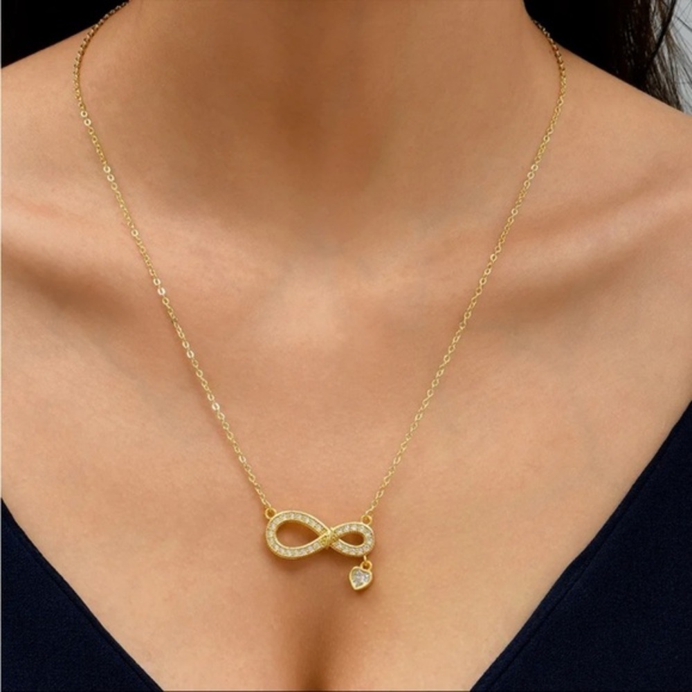 Gold Infinity Pendant Necklace | Stainless Steel CZ Heart Charm Dainty Gift